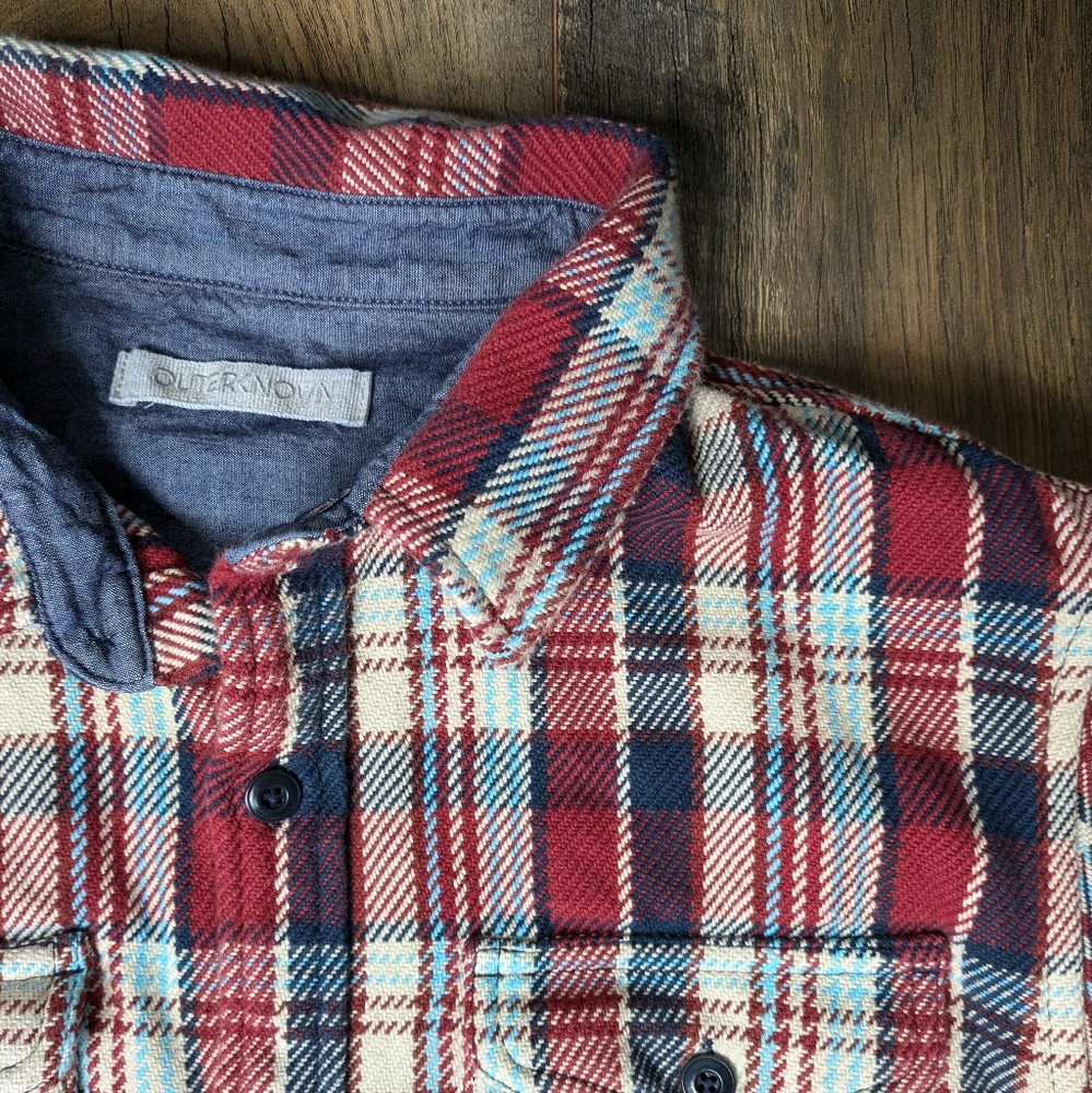 Outerknown Red and Blue Plaid Casual Button Down Shirt